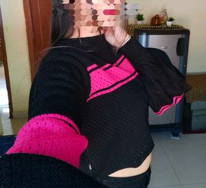 Black &amp; Pink Striped Winter Top❄️