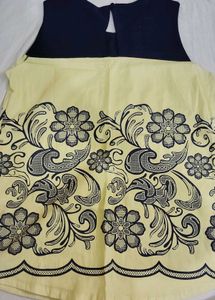 yellow and navy blue top with rhinestone