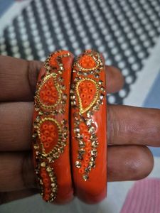 Orange & Gold Embellished Bangles