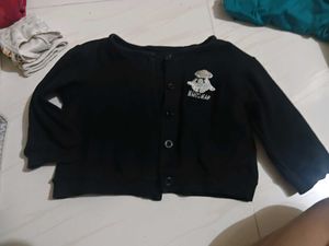 Black Knit Cardigan with Cute Embroidery