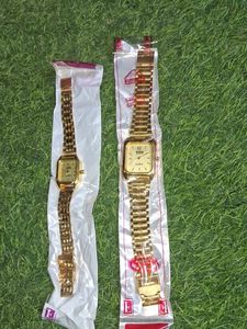 Elegant Gold Tone Women's and man Watches combo (2