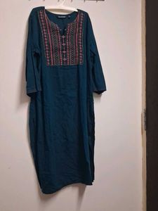 Teal Kurta with Embroidered Neckline