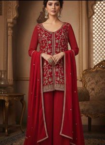 Red Embroidered Kurta Set with Dupatta