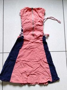 Unique Lace-Up Coral &amp; Navy Dress