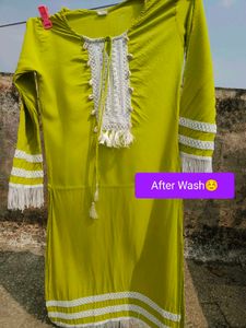 Lime Green Kurta Set with Lace Details