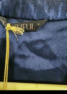 Fusion Party Navy Satin Embroidered Shirt