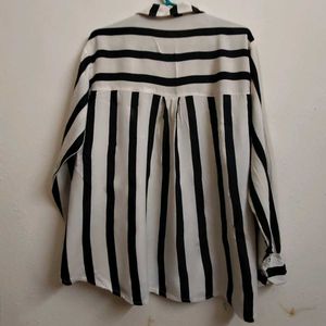 Black &amp; White Striped Cotton-Blend Shirt 🖤🤍