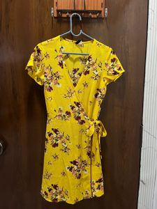 Yellow Floral Wrap Dress