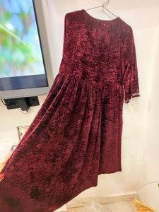 Elegant Red Velvet Embroidered Anarkali suit