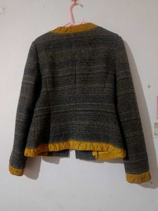 Stylish Tweed Jacket with Mustard Trim