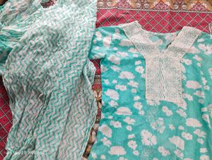 Teal Floral Kurta Set with Dupatta medium in seize