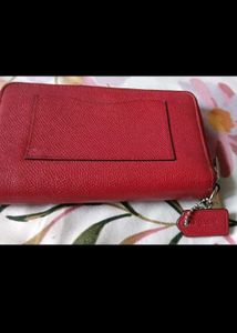 Authentic Coach Red Leather Zip Around Wallet