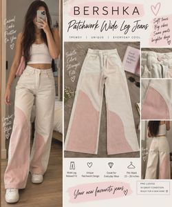 BERSHKA Patchwork High Waist Ombre Pink Jeans