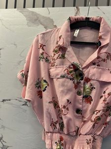 Pink Floral Button-Up Crop Top