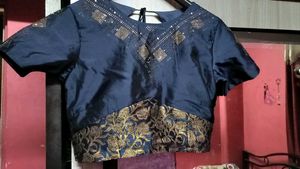 Elegant Royal Blue Saree with Gold Embellishments