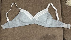 Padded Grey Bra with Lace Trim