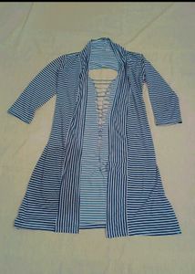 Striped Open Front Longline Cardigan