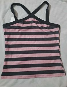 Criss Cross Strap Detail Striped Tank Top