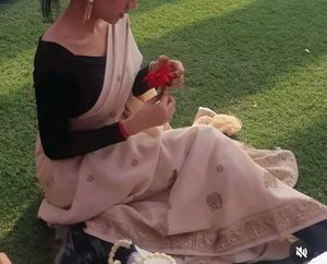 Elegant Nude Saree with Deer and Peacock Print
