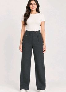Stylish Grey Trousers with Belt Detail