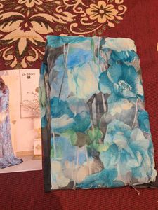 Beautiful Blue Fancy Saree with Floral Print