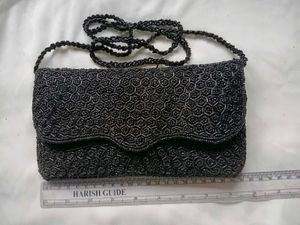 Black Beaded Evening Clutch Bag with strap