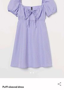 H&M Lavender Gingham Puffed Sleeved Dress