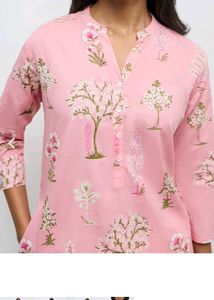 Pink Printed Kurta with White Palazzo Pants