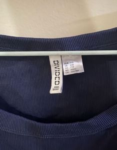 H&amp;m Navy Blue Ribbed Crop Top