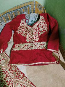 Red Bridal Lehenga with Gold Embroidery