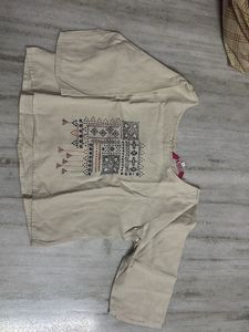Beige Embroidered Kurta Top