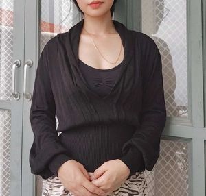 Black Cowl Neck Cropped Top