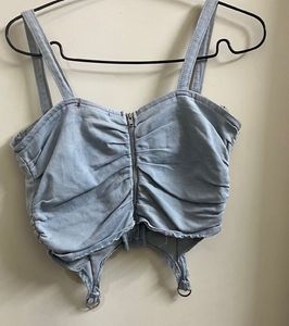 (sale live😍) Denim Lace-Up Bustier Top 💙🤌🏻