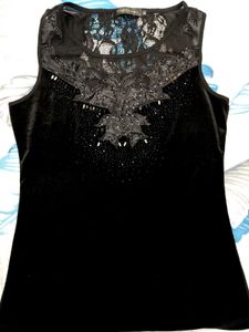 Black Sequins Party Wear Netted Top
