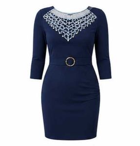 Navy Blue Belted Bodycon Dress