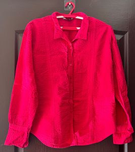 Bright Hot Pink Textured Button-Up Shirt