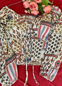 Boho Floral Print Tie Front Top