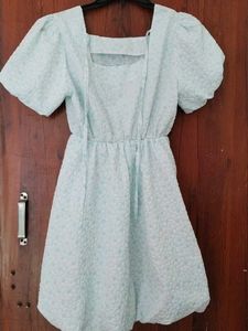 Light Blue Textured Puff Sleeve Dress