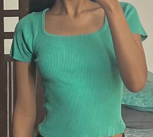 Cute Square Neck Ribbed Top