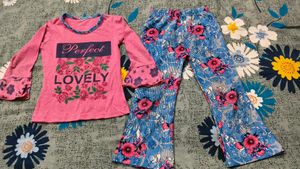Girls' Pink & Blue Floral plazo Set for kids