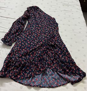 Chic Navy Floral One-Shoulder Dress