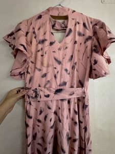 Pink Feather Print Maxi Dress