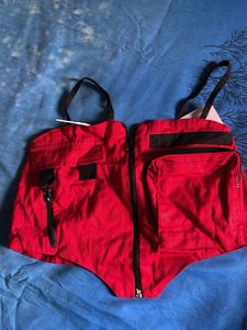 Red Crop Top with Zipper & Pockets