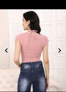 Shein Pink Lace-Up Crop Top