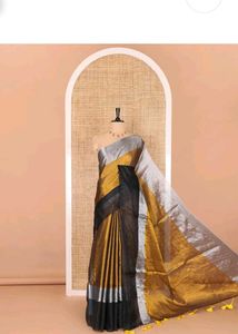 Elegant Gold &amp; Black Linen Saree