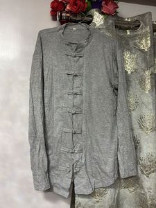 Grey Mandarin Collar Shirt