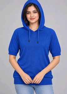 Vibrant Blue Short Sleeve Hoodie