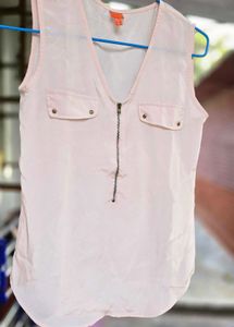 Pink Sleeveless Top with Zipper