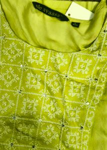 Stylish Lime Green Kurta with Neck Detail