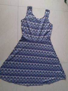 Blue &amp; White Printed Sleeveless Dress